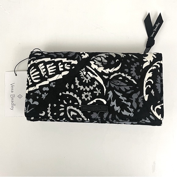 Vera Bradley Crossbody Black Paisley RFID Wallet Clutch Wristlet New With Tags